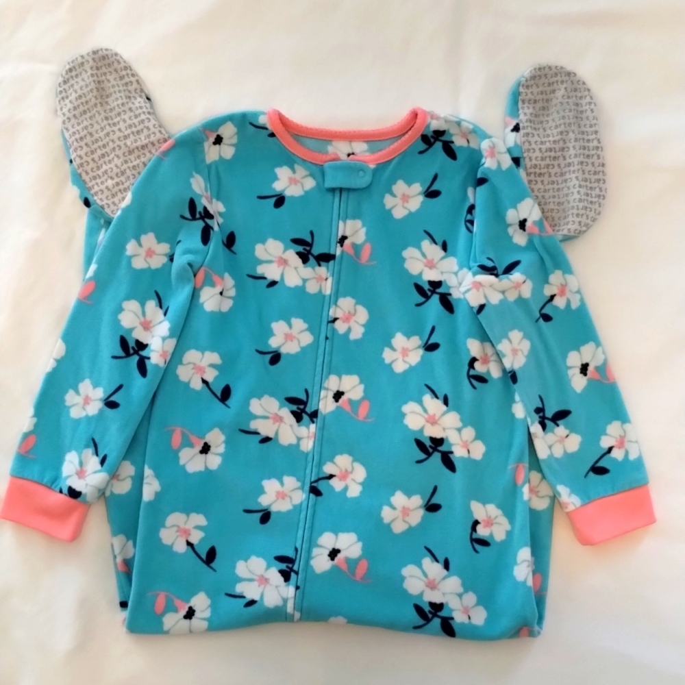 Carter's 5T Pajamas, zip, one-piece Floral Fleece Footed PJs Footie